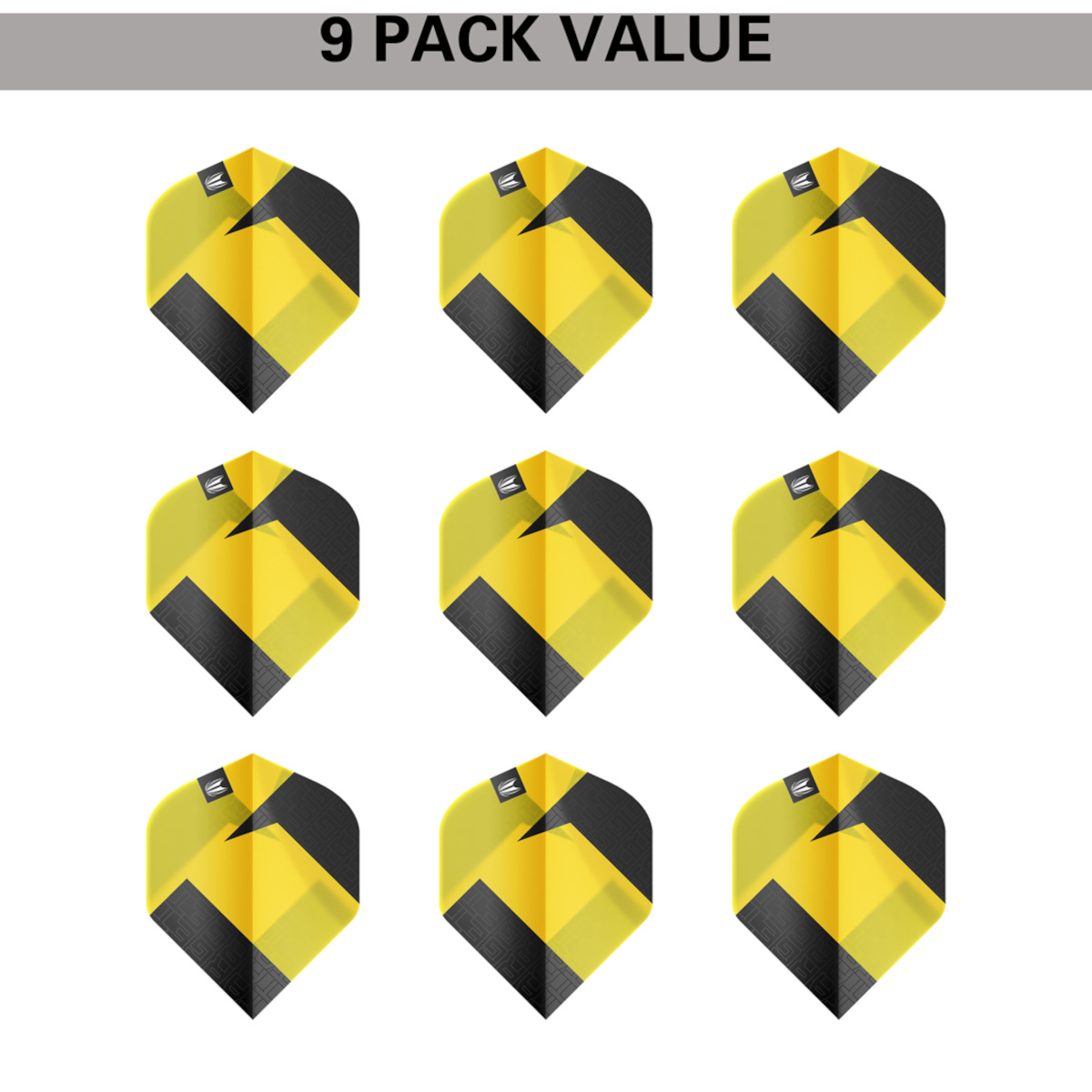 Target Pro.Ultra TAG Black Yellow verpakking met 9 dartflights