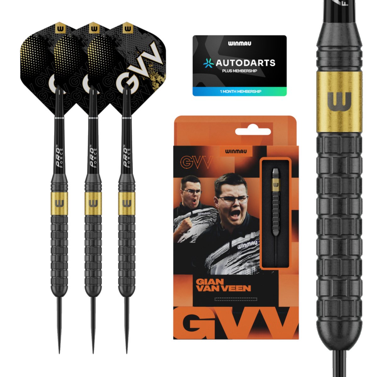 Winmau Gian van Veen Core Brass 21G steeltip dartset met verpakking