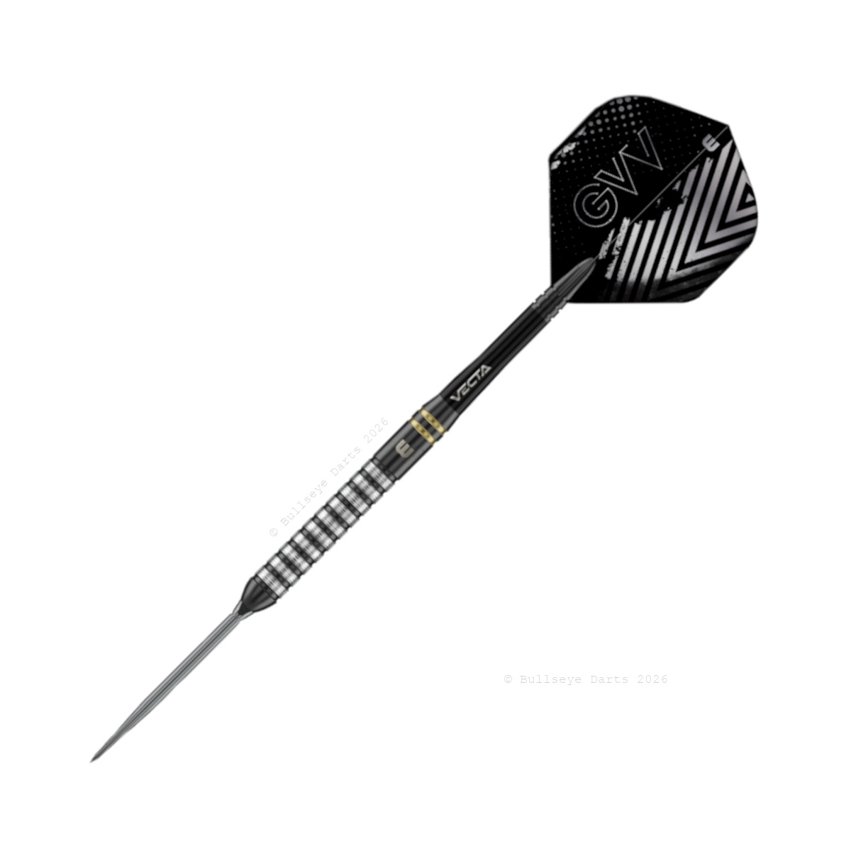 Gian van Veen TS 90% Switch Point Darts 24gr steeltip dartpijl met zwart-gouden tungsten barrel, Switch Point en GVV Design flight